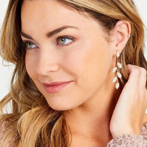 Diamond Leaf Petal Drop Statement Earrings